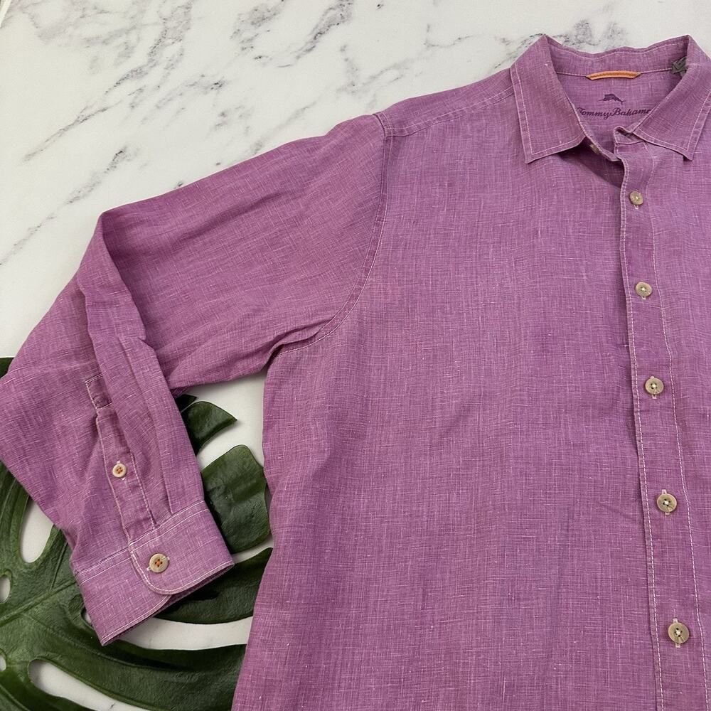 Tommy Bahama Mens Linen Shirt Size XL Purple Long Sleeve Button Front Solid - Picture 4 of 14
